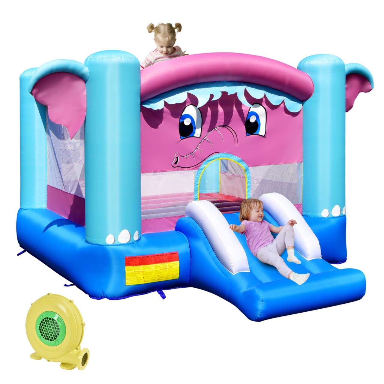 Inflatable Bounce House 3-In-1 Elephant Theme Inflatable Castle W/ 480W Blower